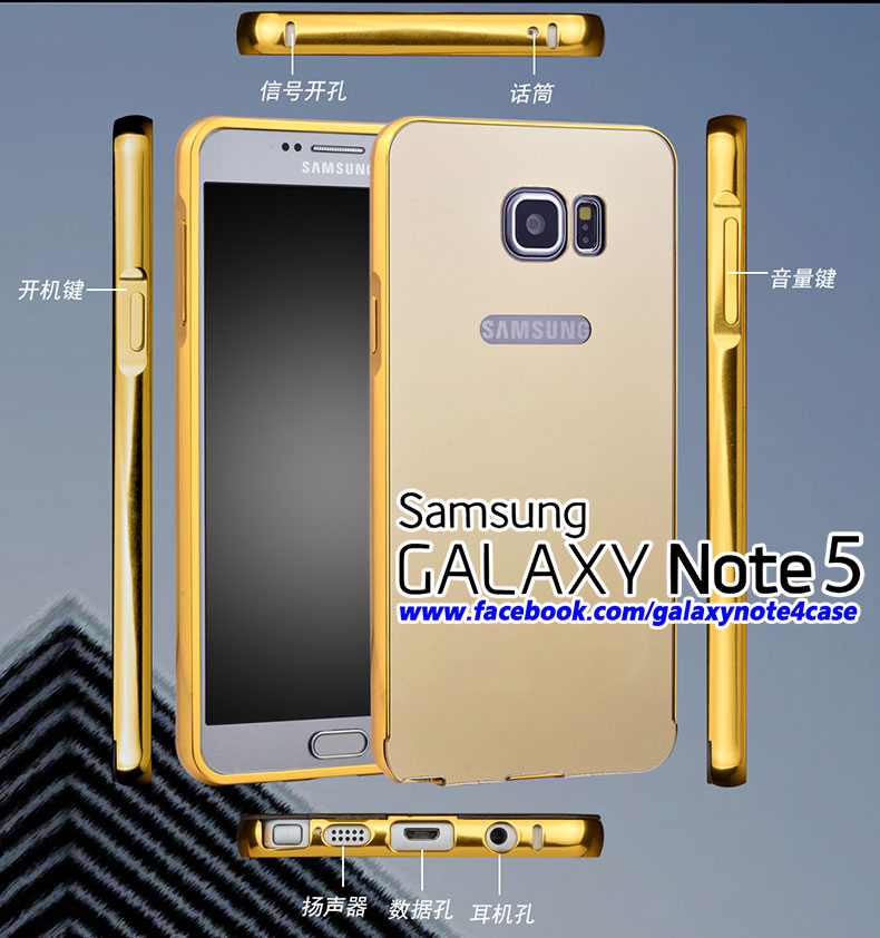 เคส Galaxy Note5 ขอบโลหะ กระจก ทอง