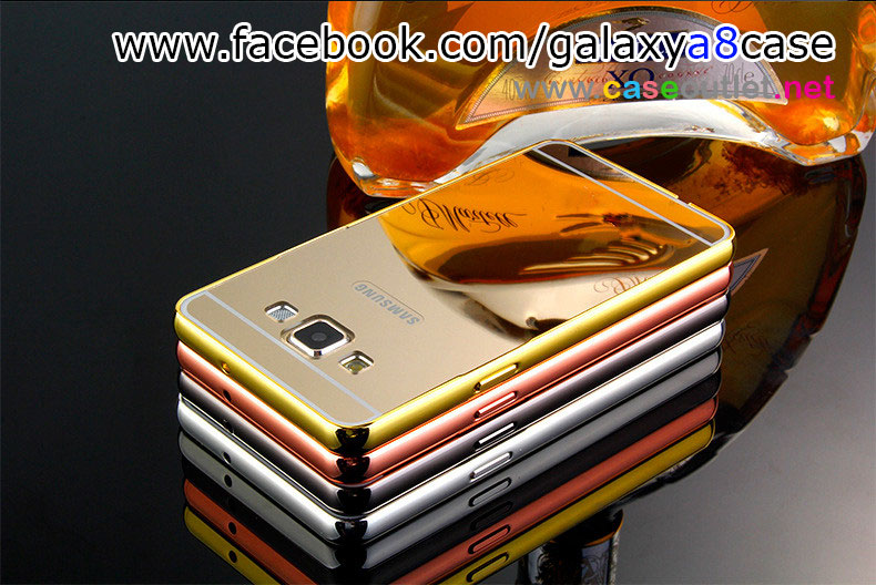 เคส Galaxy A8 ขอบโลหะ กระจก ทอง rose gold 