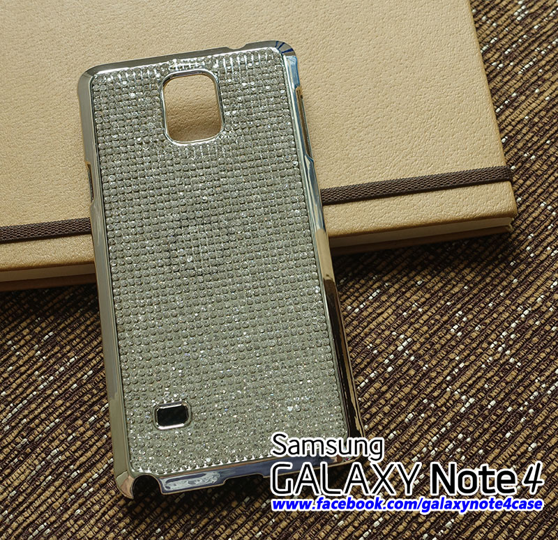 เคส Galaxy Note4 สีโครเมียมกระจก ประดับเพชรล้วน
