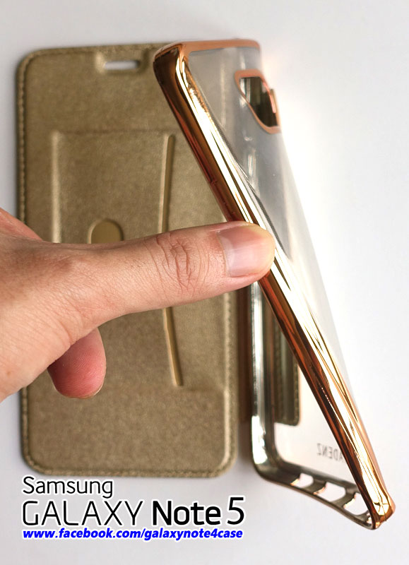เคส Galaxy Note5 ฝาพับหนัง หลังใส ขอบเพชร Cardenz