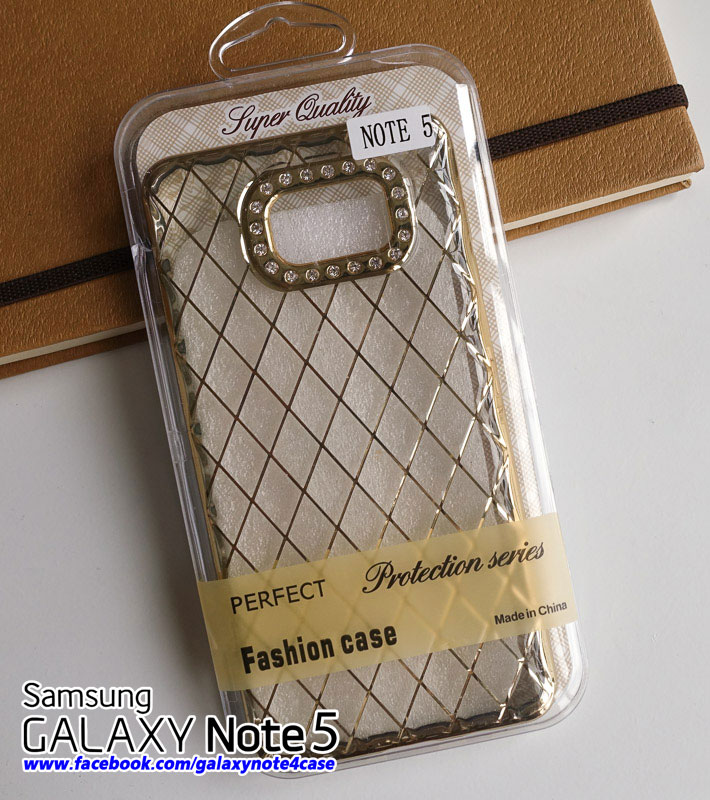 เคส Galaxy Note5 ลายตาราง ขอบเงา ทอง ประดัยเพชร
