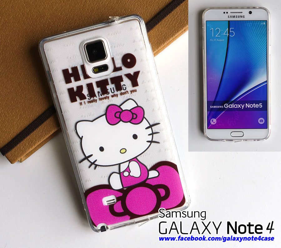เคส Galaxy Note4 ใส ขอบยางใส สกรีนลาย kitty 