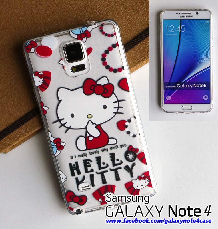 เคส Galaxy Note4 ใส ขอบยางใส สกรีนลาย kitty 