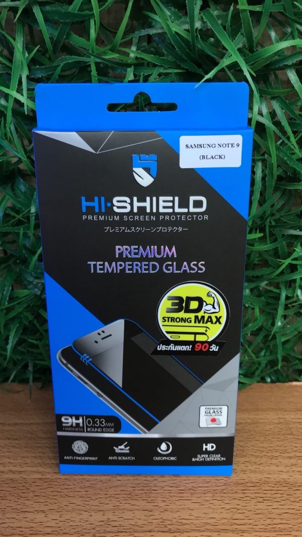 ฟิล์มกระจก3D Note9 ใส่เคสได้ไม่ดันฟิล์ม ยี่ห้อ Hi-Shield