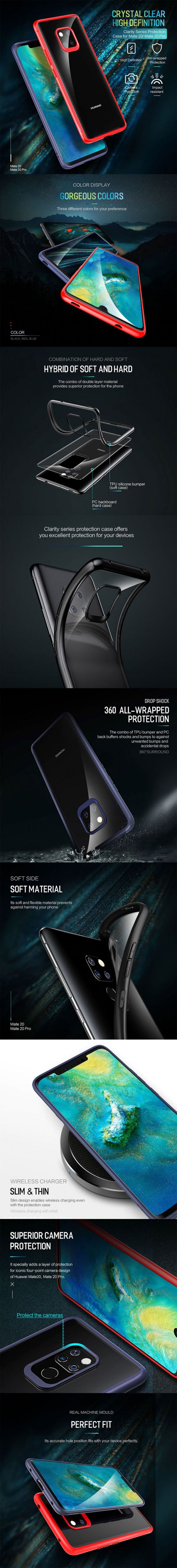 เคส Huawei Mate20 pro, Mate 20 ROCK หลังใสขอบสี Clarity Series