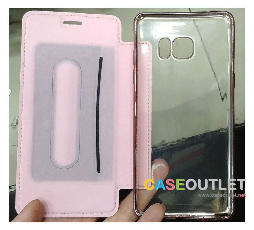 เคส Galaxy Note FE ฝาพับ ลายไม้ โชว์หลังใส