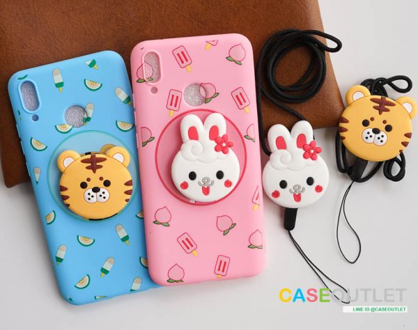 เคส Y9 2019 TPU การ์ตูน กระต่าย พร้อมสายคล้องคอ ที่ตั้งม้วนเก็บสาย