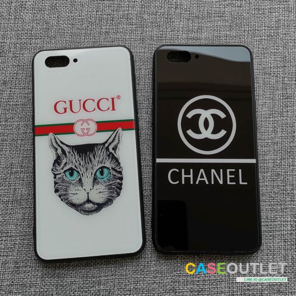 เคส Oppo A3s ขอบยาง หลังกระจก กันรอย Chanel Gucci ชาเนล กุชชี่ หรู