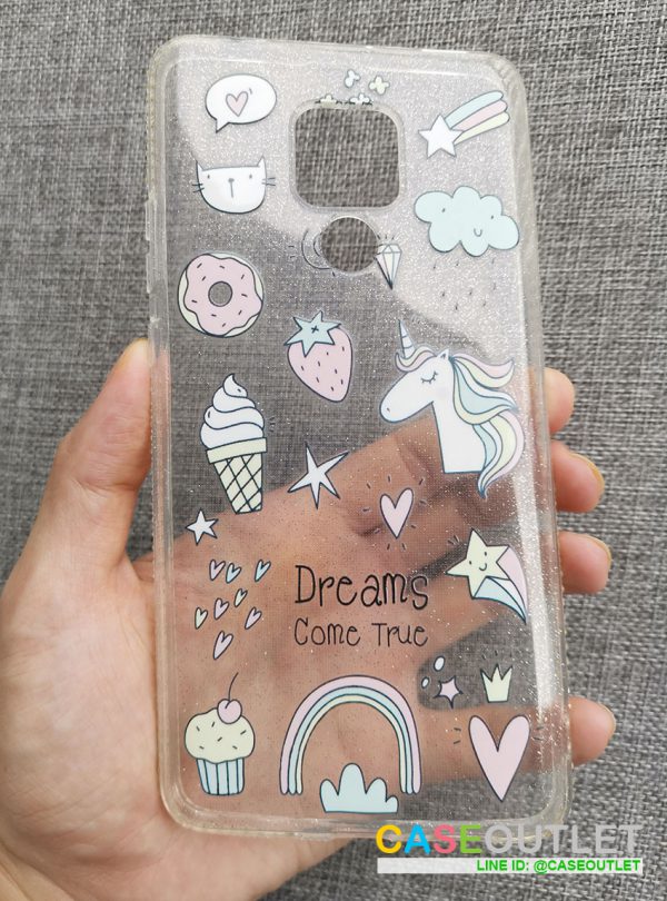 เคส Mate20X TPU ใส กากเพชร ขอบฝังเพชร สกรีนลายการ์ตูน น่ารัก