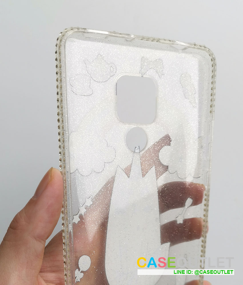 เคส Mate20X TPU ใส กากเพชร ขอบฝังเพชร สกรีนลายการ์ตูน น่ารัก