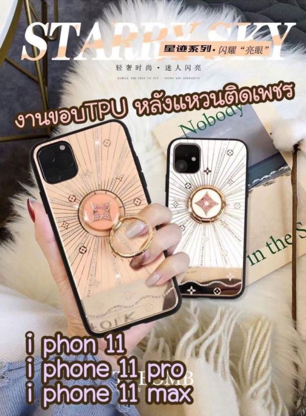 เคส iphone 11 | 11pro | 11pro max หลังเงา ขอบยาง แหวน ประดับเพชร