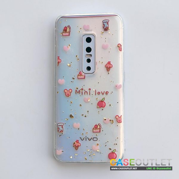 เคส Vivo V17pro v17 pro ใส ลายน่ารัก ประดับเกร็ดทอง